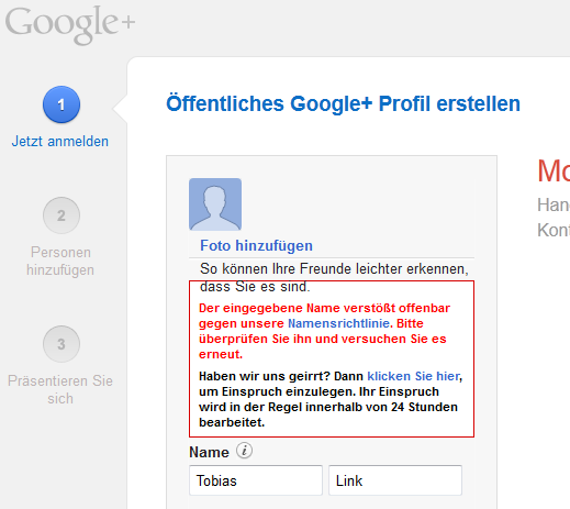 Google Plus Namensrichtlinie